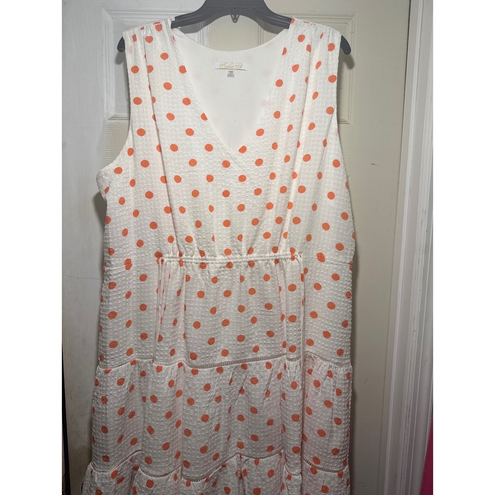 Bleecker 126 Women's Plus Size 18W White Orange‎ Polka Dot Tiered Dress